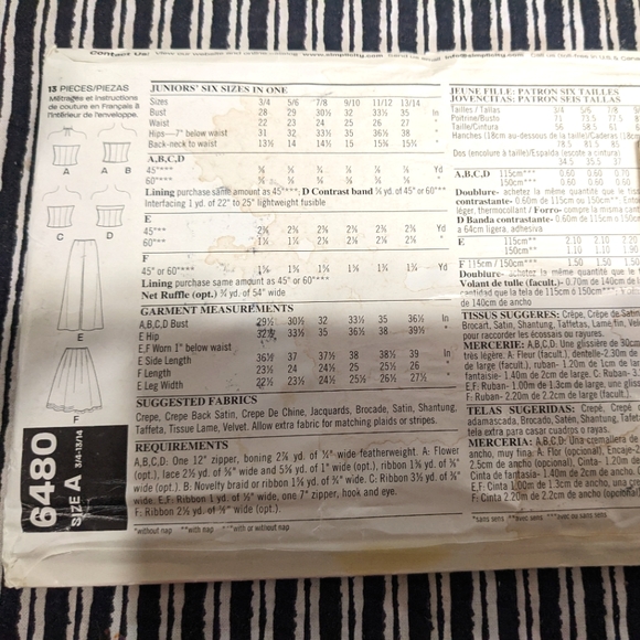 NewLook 6480 Size A 3/4-13/14 for Juniors Corset Top Pattern ONLY - Picture 2 of 3